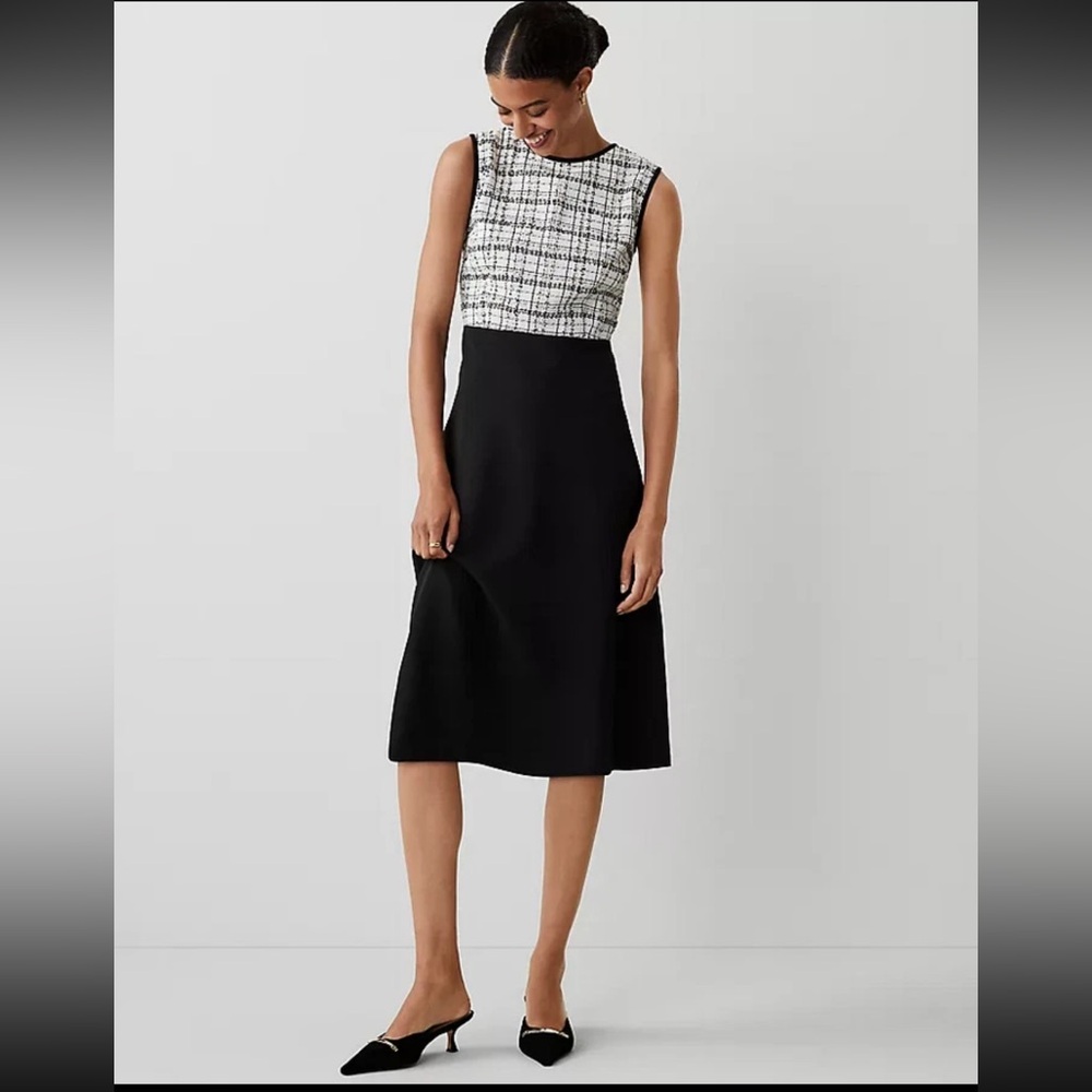 NWT Ann Taylor Tweed & Crepe Midi Flare Dress